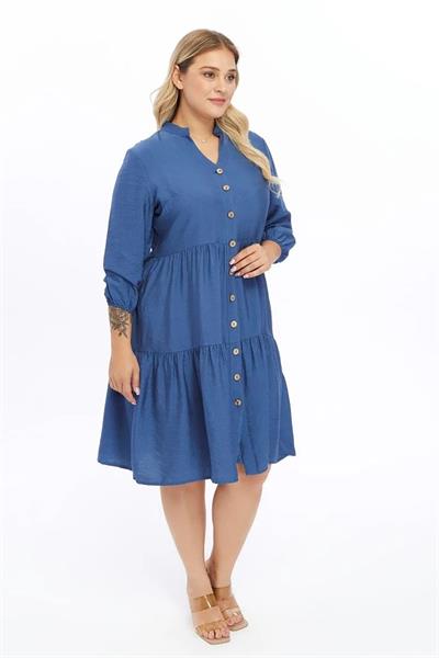 Kadın Büyük Beden V Yaka Düğmeli Midi Elbise 4483/105