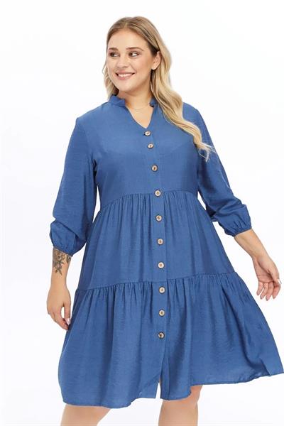 Kadın Büyük Beden V Yaka Düğmeli Midi Elbise 4483/105