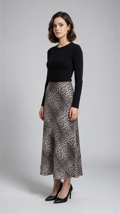 2197 90 Leoparlı Saten Etek