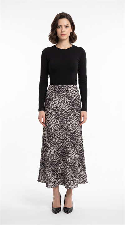 2197 90 Leoparlı Saten Etek