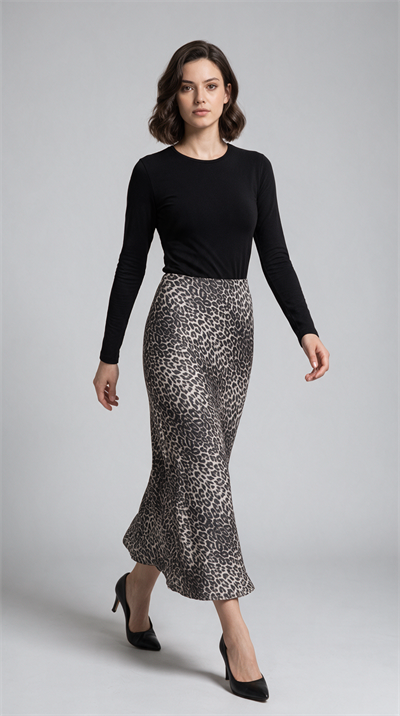 2197 90 Leoparlı Saten Etek