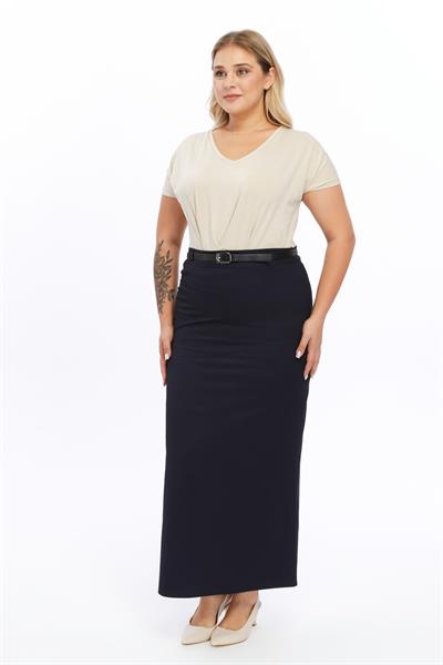 Apsen Kadın  Kemerli Lacivert Büyük Beden Dokuma Kumaş Etek 1580-100