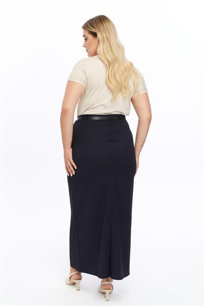 Apsen Kadın  Kemerli Lacivert Büyük Beden Dokuma Kumaş Etek 1580-100