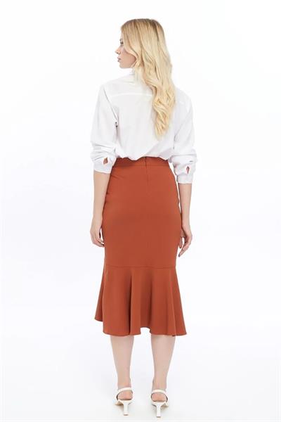 Apsen Kadın Kiremit Mevsimlik Volanlı Midi Boy Krep Etek  2123-80