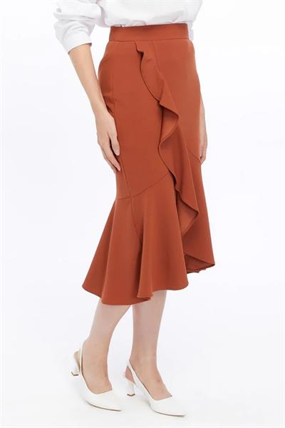 Apsen Kadın Kiremit Mevsimlik Volanlı Midi Boy Krep Etek  2123-80