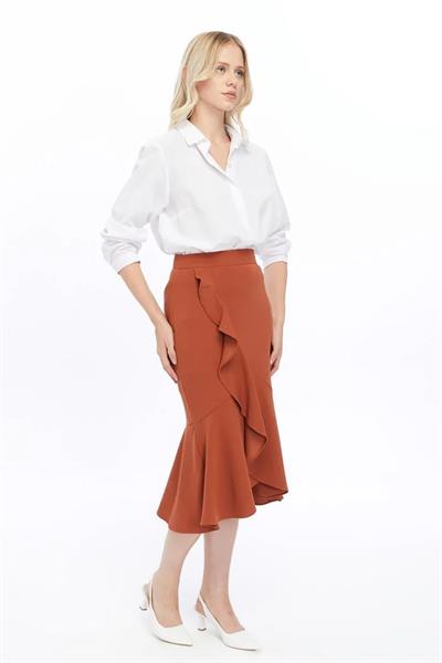 Apsen Kadın Kiremit Mevsimlik Volanlı Midi Boy Krep Etek  2123-80