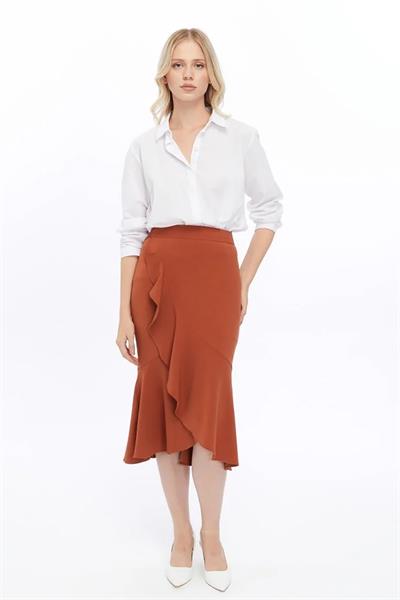 Apsen Kadın Kiremit Mevsimlik Volanlı Midi Boy Krep Etek  2123-80