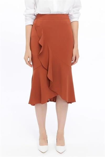 Apsen Kadın Kiremit Mevsimlik Volanlı Midi Boy Krep Etek  2123-80