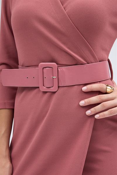 Apsen Kadın Krep Gülkurusu Kruvaze Kemerli Midi Anvelop Elbise 3753-100