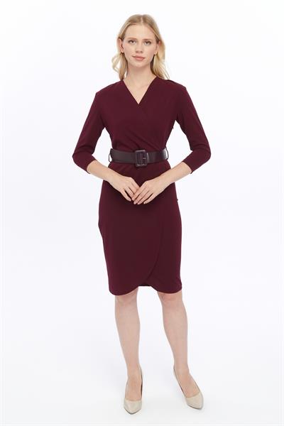 Apsen Kadın Krep Mor Kruvaze Kemerli Midi Anvelop Elbise 3753-100