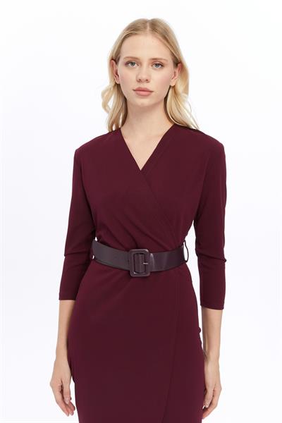 Apsen Kadın Krep Mor Kruvaze Kemerli Midi Anvelop Elbise 3753-100