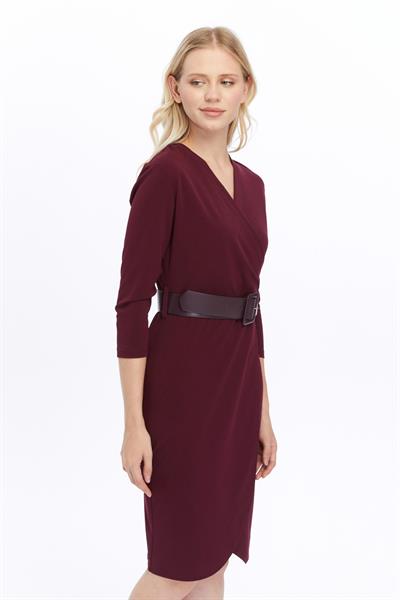 Apsen Kadın Krep Mor Kruvaze Kemerli Midi Anvelop Elbise 3753-100