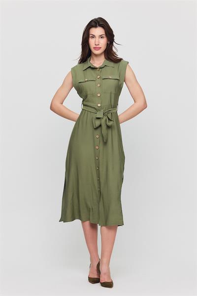 Apsen Kadın Kuşaklı Cep Detaylı Düğmeli Kolsuz Aerobin Gömlek Elbise 4505/120
