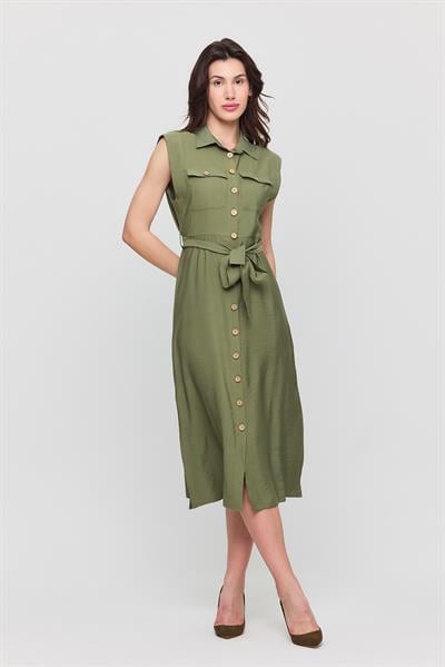 Apsen Kadın Kuşaklı Cep Detaylı Düğmeli Kolsuz Aerobin Gömlek Elbise 4505/120