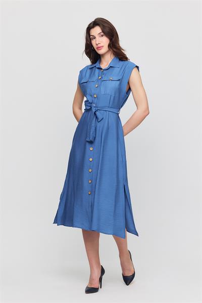 Apsen Kadın Kuşaklı Cep Detaylı Düğmeli Kolsuz Aerobin Gömlek Elbise 4505/120