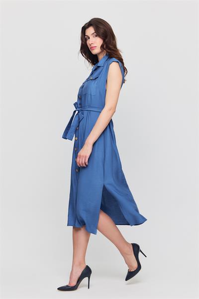 Apsen Kadın Kuşaklı Cep Detaylı Düğmeli Kolsuz Aerobin Gömlek Elbise 4505/120