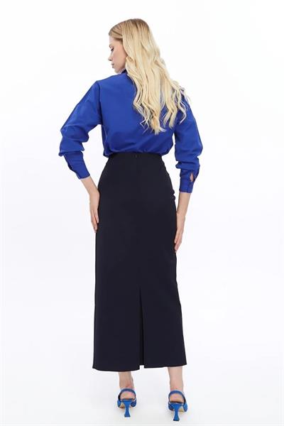 Apsen Kadın  Lacivert Cep Detaylı Mevsimlik Poliviskon Kalem Uzun Etek 2107-95