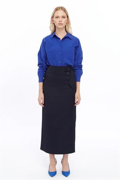 Apsen Kadın  Lacivert Cep Detaylı Mevsimlik Poliviskon Kalem Uzun Etek 2107-95