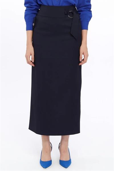 Apsen Kadın  Lacivert Cep Detaylı Mevsimlik Poliviskon Kalem Uzun Etek 2107-95