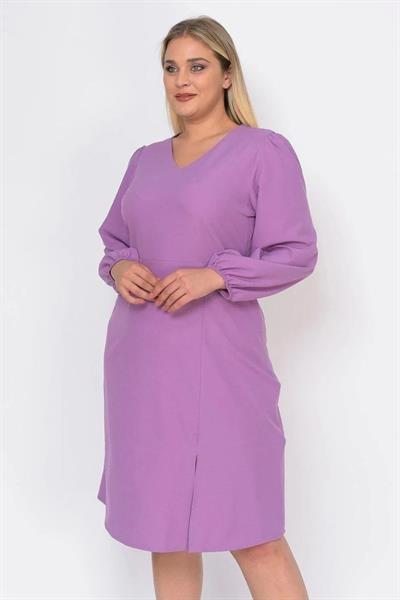 Kadın Büyük Beden Yırtmaç Detaylı V Yaka Midi Krep Elbise 4479/110