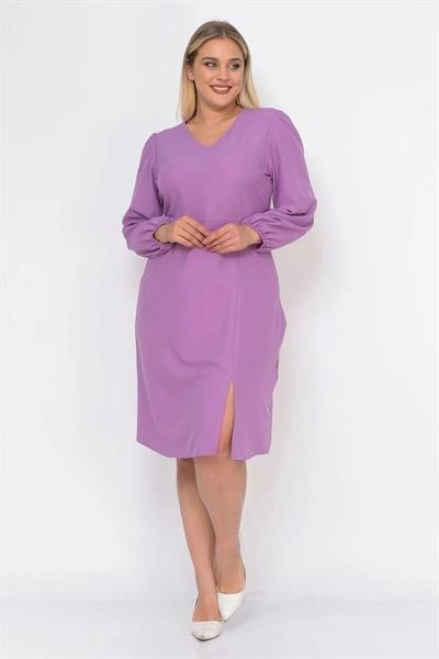 Kadın Büyük Beden Yırtmaç Detaylı V Yaka Midi Krep Elbise 4479/110