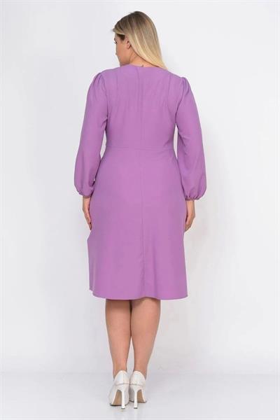 Kadın Büyük Beden Yırtmaç Detaylı V Yaka Midi Krep Elbise 4479/110