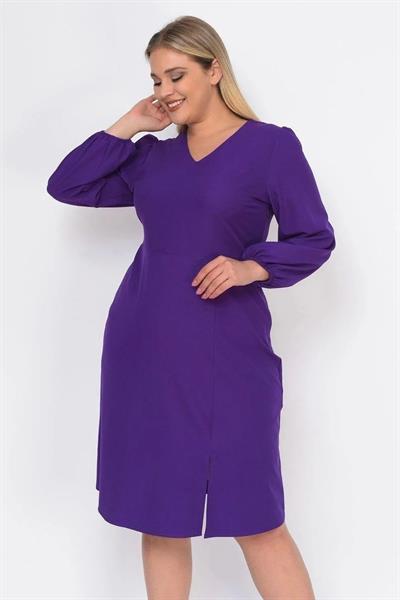 Kadın Büyük Beden Yırtmaç Detaylı V Yaka Midi Krep Elbise 4479/110