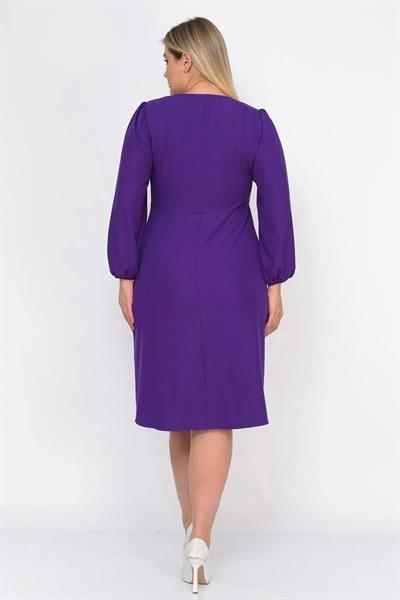 Kadın Büyük Beden Yırtmaç Detaylı V Yaka Midi Krep Elbise 4479/110