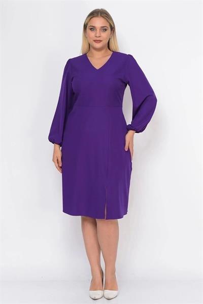 Kadın Büyük Beden Yırtmaç Detaylı V Yaka Midi Krep Elbise 4479/110