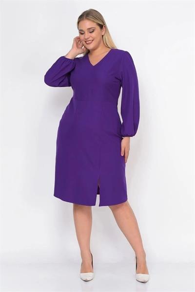 Kadın Büyük Beden Yırtmaç Detaylı V Yaka Midi Krep Elbise 4479/110