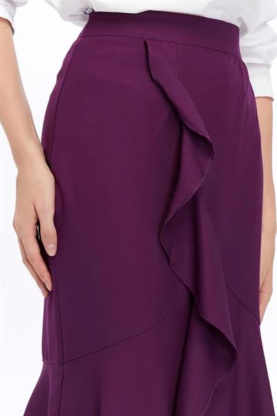 Apsen Kadın Mor Mevsimlik Volanlı Midi Boy Krep Etek  2123-80