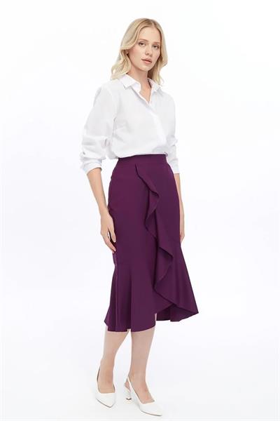 Apsen Kadın Mor Mevsimlik Volanlı Midi Boy Krep Etek  2123-80