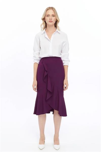 Apsen Kadın Mor Mevsimlik Volanlı Midi Boy Krep Etek  2123-80