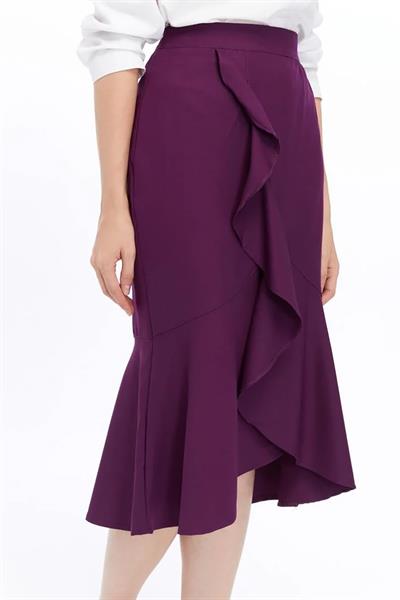 Apsen Kadın Mor Mevsimlik Volanlı Midi Boy Krep Etek  2123-80