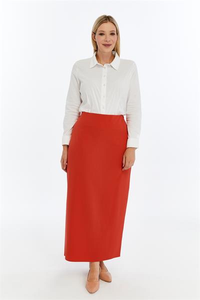 Apsen Kadın Bej Beli Lastikli Mevsimlik  Yırtmaç Detaylı Ofis Etek 1903-90