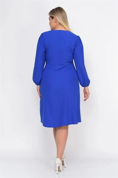 Kadın Büyük Beden Yırtmaç Detaylı V Yaka Midi Krep Elbise 4479/110