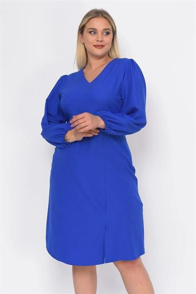 Kadın Büyük Beden Yırtmaç Detaylı V Yaka Midi Krep Elbise 4479/110