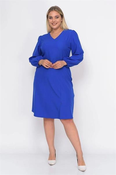 Kadın Büyük Beden Yırtmaç Detaylı V Yaka Midi Krep Elbise 4479/110