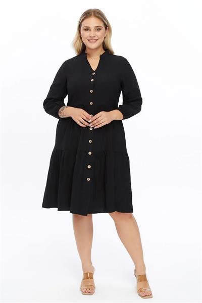 Kadın Büyük Beden V Yaka Düğmeli Midi Elbise 4483/105
