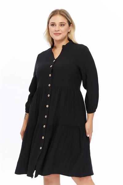 Kadın Büyük Beden V Yaka Düğmeli Midi Elbise 4483/105