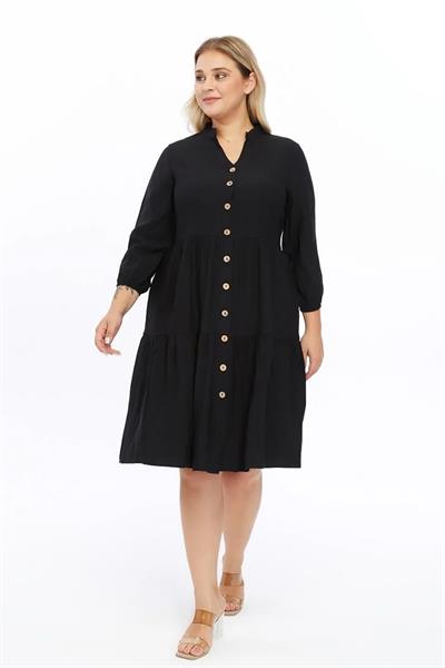 Kadın Büyük Beden V Yaka Düğmeli Midi Elbise 4483/105