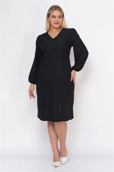 Kadın Büyük Beden Yırtmaç Detaylı V Yaka Midi Krep Elbise 4479/110
