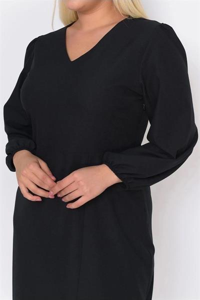 Kadın Büyük Beden Yırtmaç Detaylı V Yaka Midi Krep Elbise 4479/110