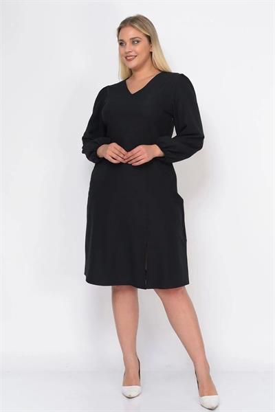 Kadın Büyük Beden Yırtmaç Detaylı V Yaka Midi Krep Elbise 4479/110