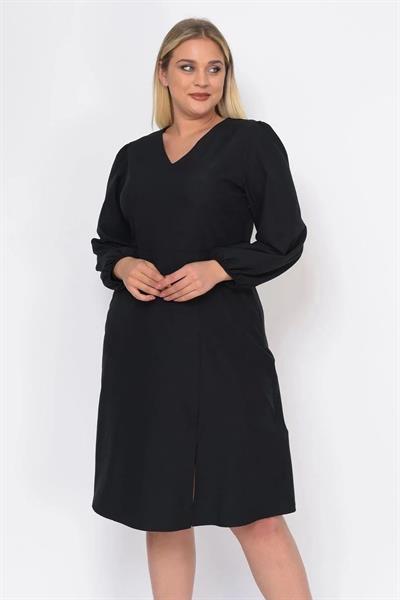 Kadın Büyük Beden Yırtmaç Detaylı V Yaka Midi Krep Elbise 4479/110