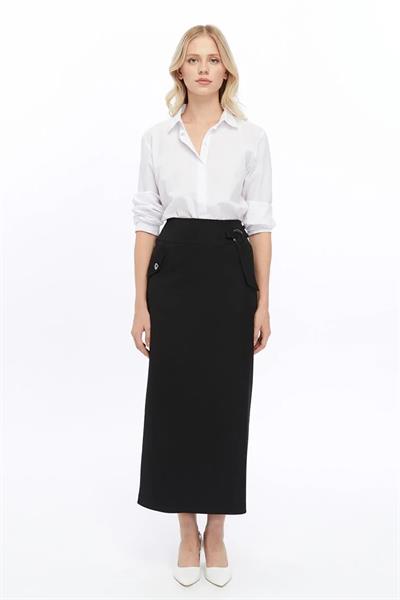 Apsen Kadın Siyah Cep Detaylı Poliviskon Kalem Etek 2107-95 