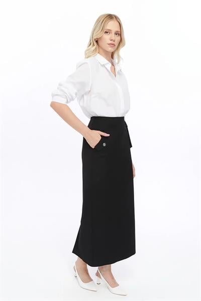 Apsen Kadın Siyah Cep Detaylı Poliviskon Kalem Etek 2107-95 