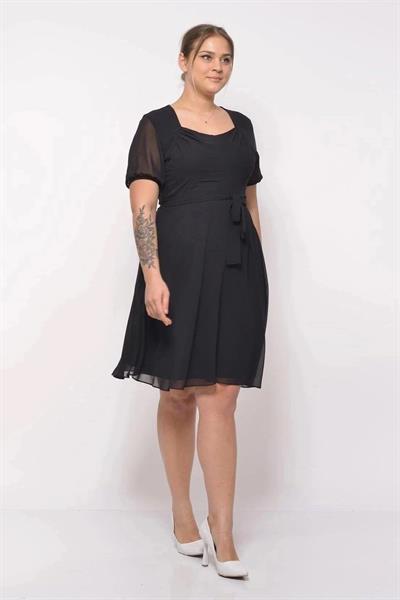 Kadın Kare Yaka Pile Detaylı Kısa Kol Midi Boy Şifon elbise 4469/105