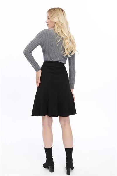 Apsen Kadın Siyah Kışlık Parçalı Midi Boy Kloş Süet Etek 2154-60 