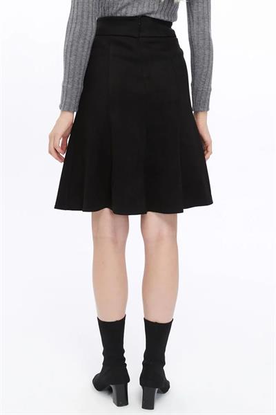 Apsen Kadın Siyah Kışlık Parçalı Midi Boy Kloş Süet Etek 2154-60 